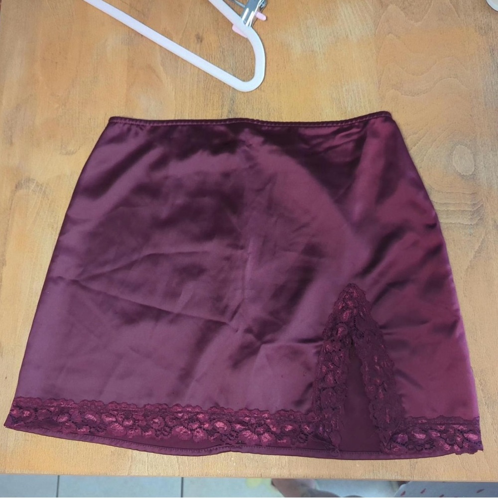 Satin Mini Skirt with Lace Trim